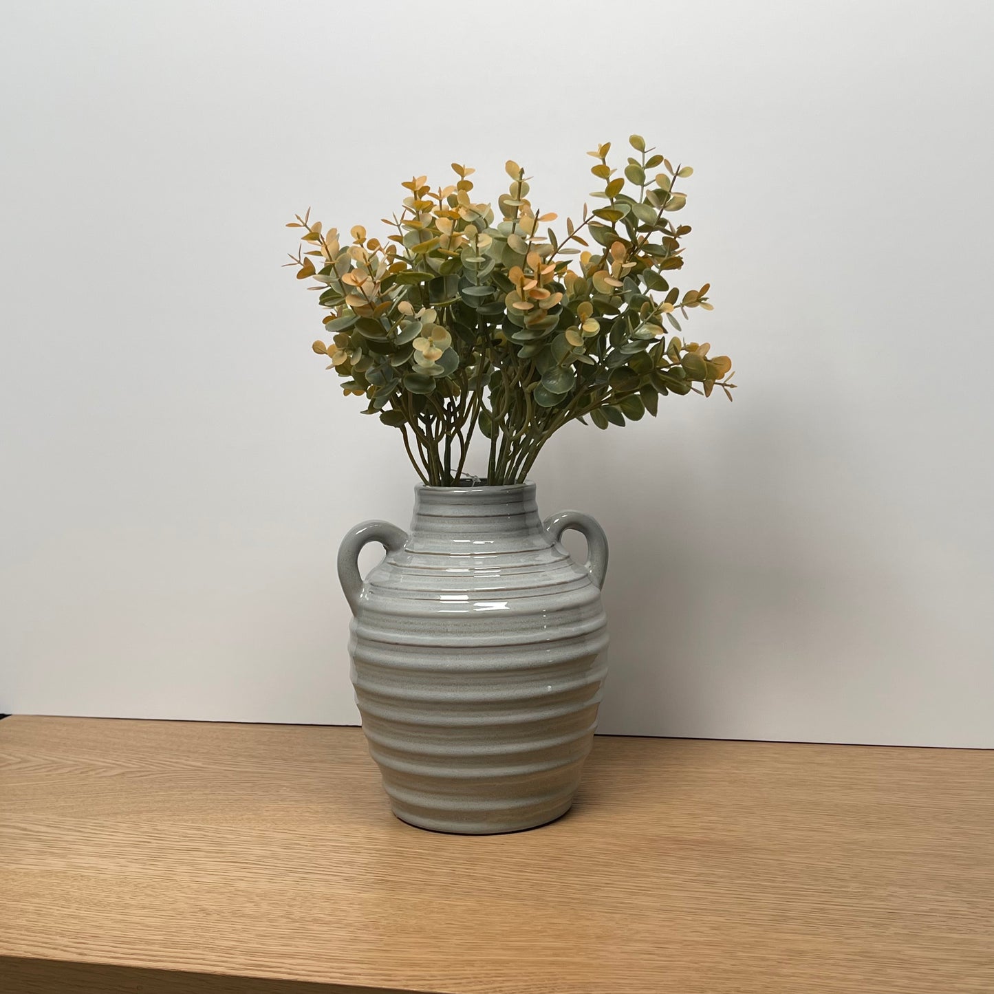 Grey Ribbed Stone Vase