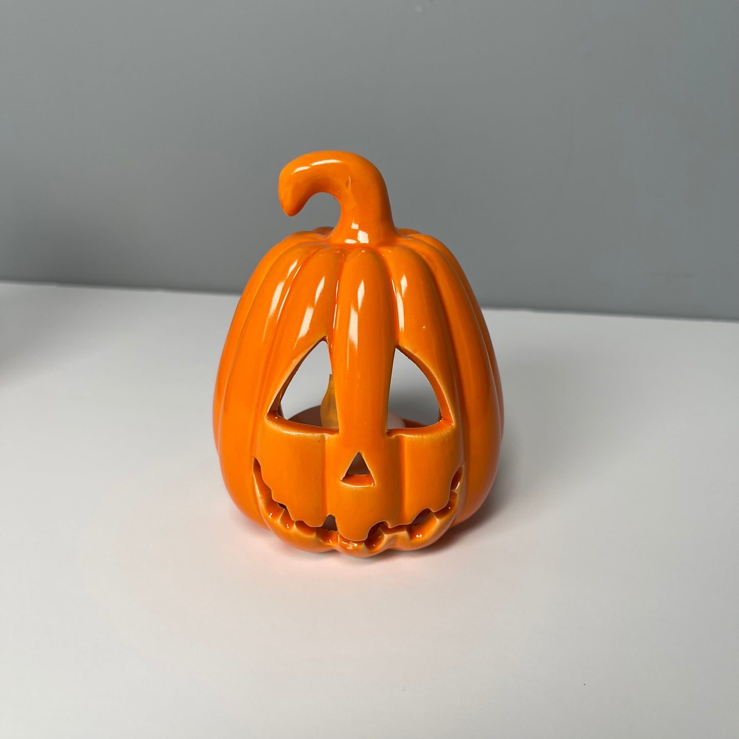 Glossy Orange Carved Pumpkin Lantern