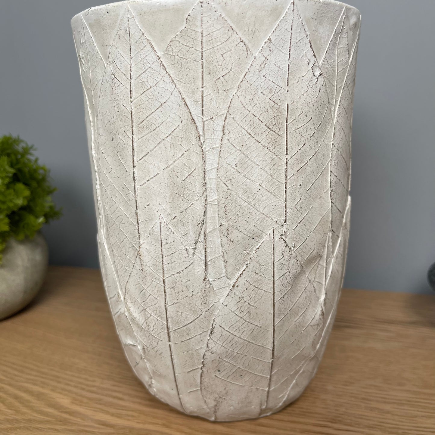 White Leaf Embossed Vase