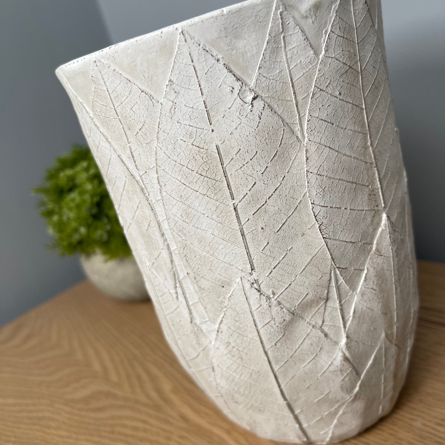 White Leaf Embossed Vase