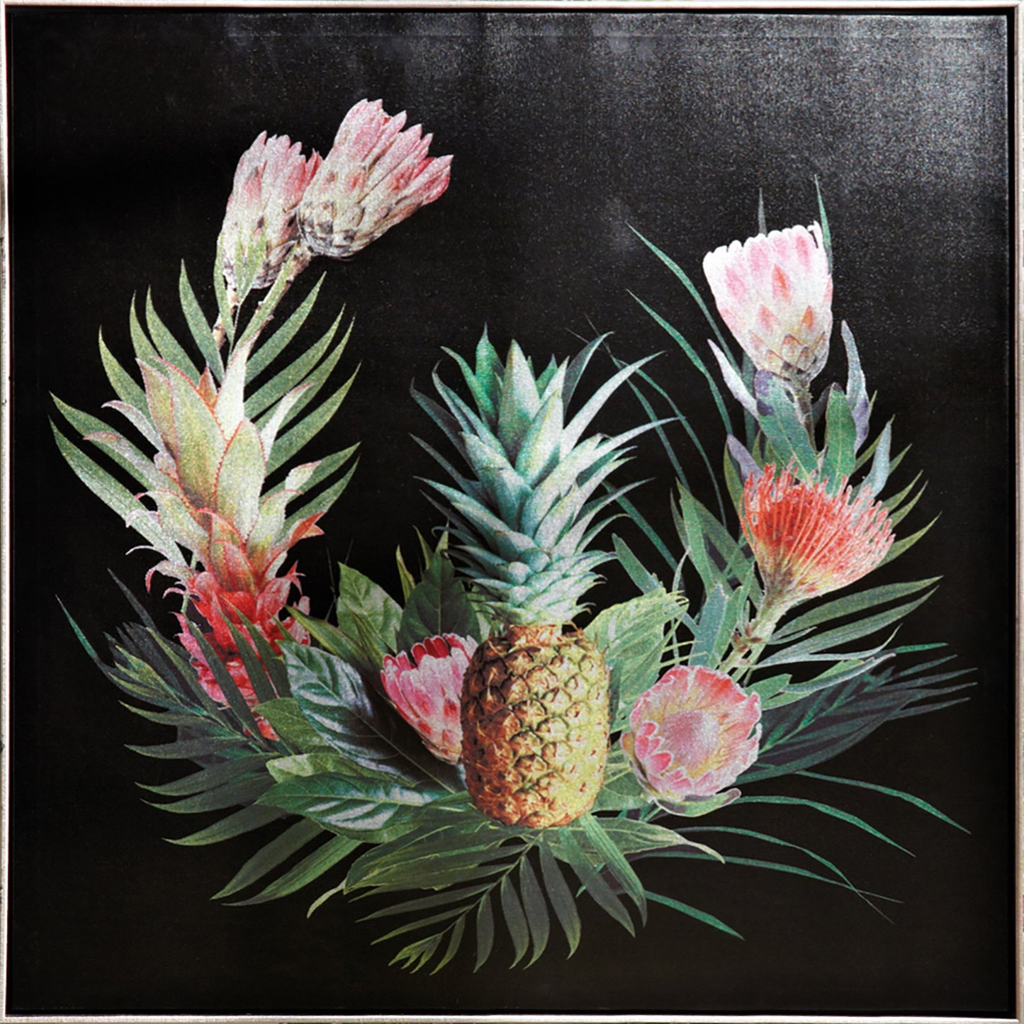 Black Tropical Floral Framed Canvas Wall Art 80 x 80 cm