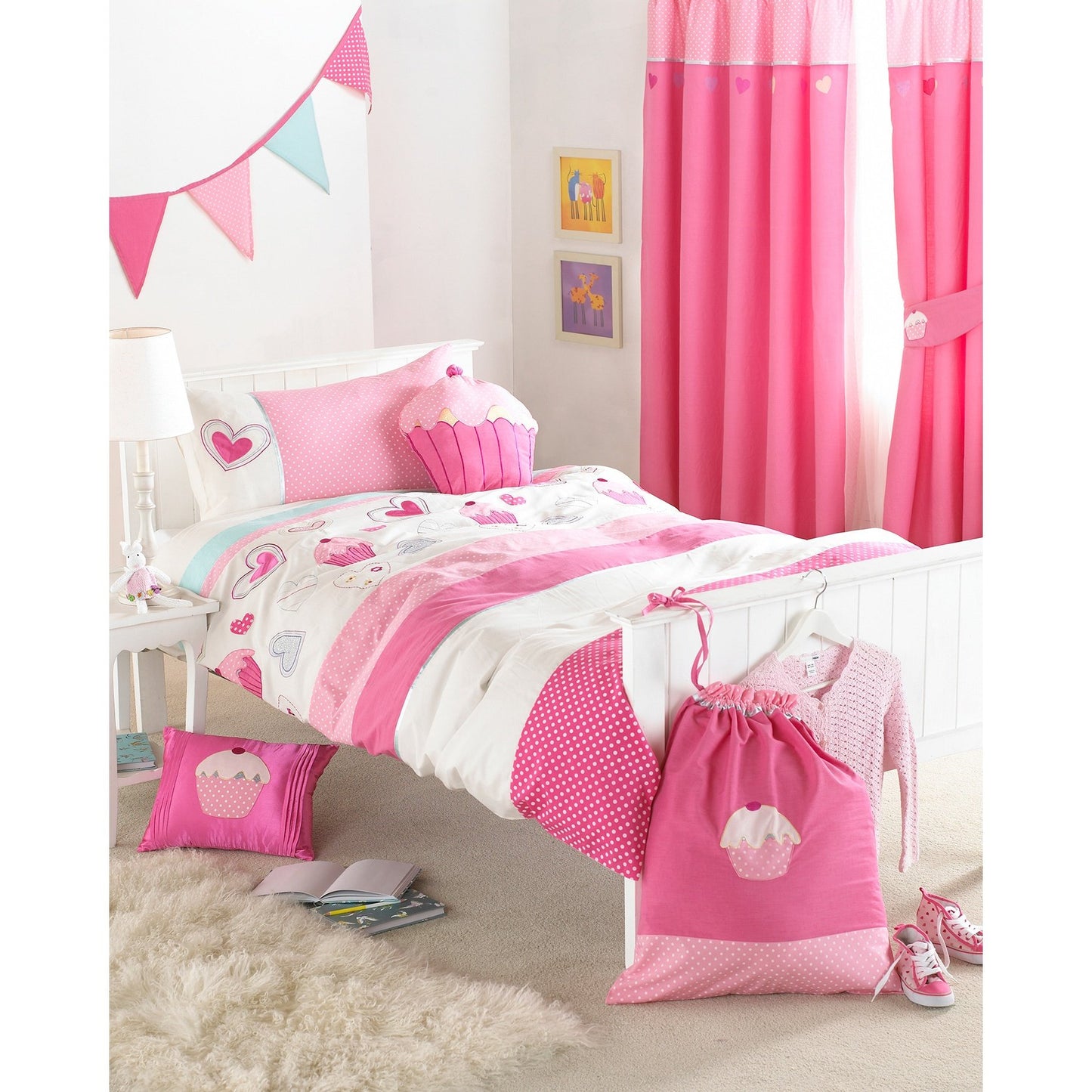 Riva Home Kids Cupcakes Applique Embroidered Duvet Cover Set, Pink, Double