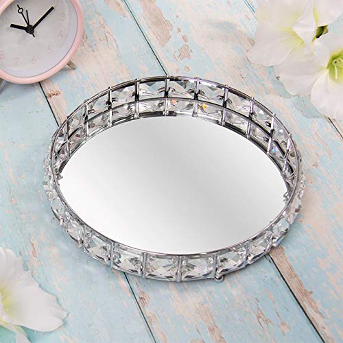 Round Crystal Design Tray | Silver Styling Tray Home Decor Accessory 21cm Diameter
