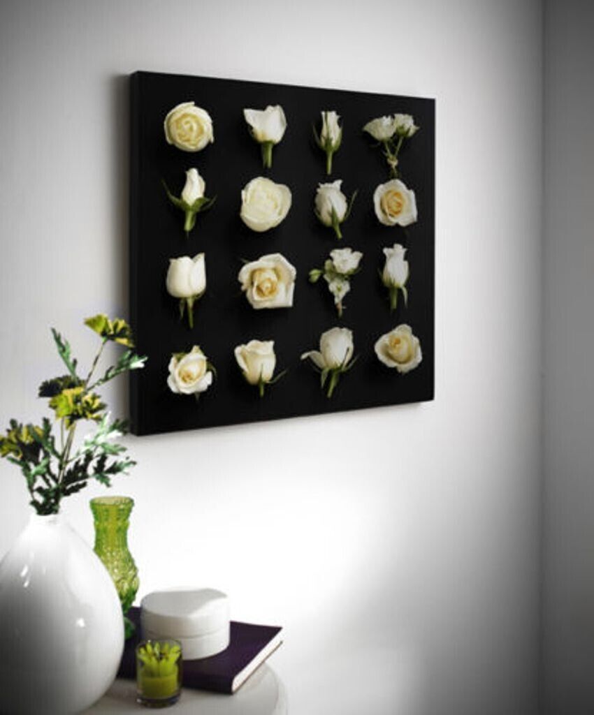Black & Cream Rose Bud Flower Canvas Wall Art Hanging Picture 48cm RRP £20.00