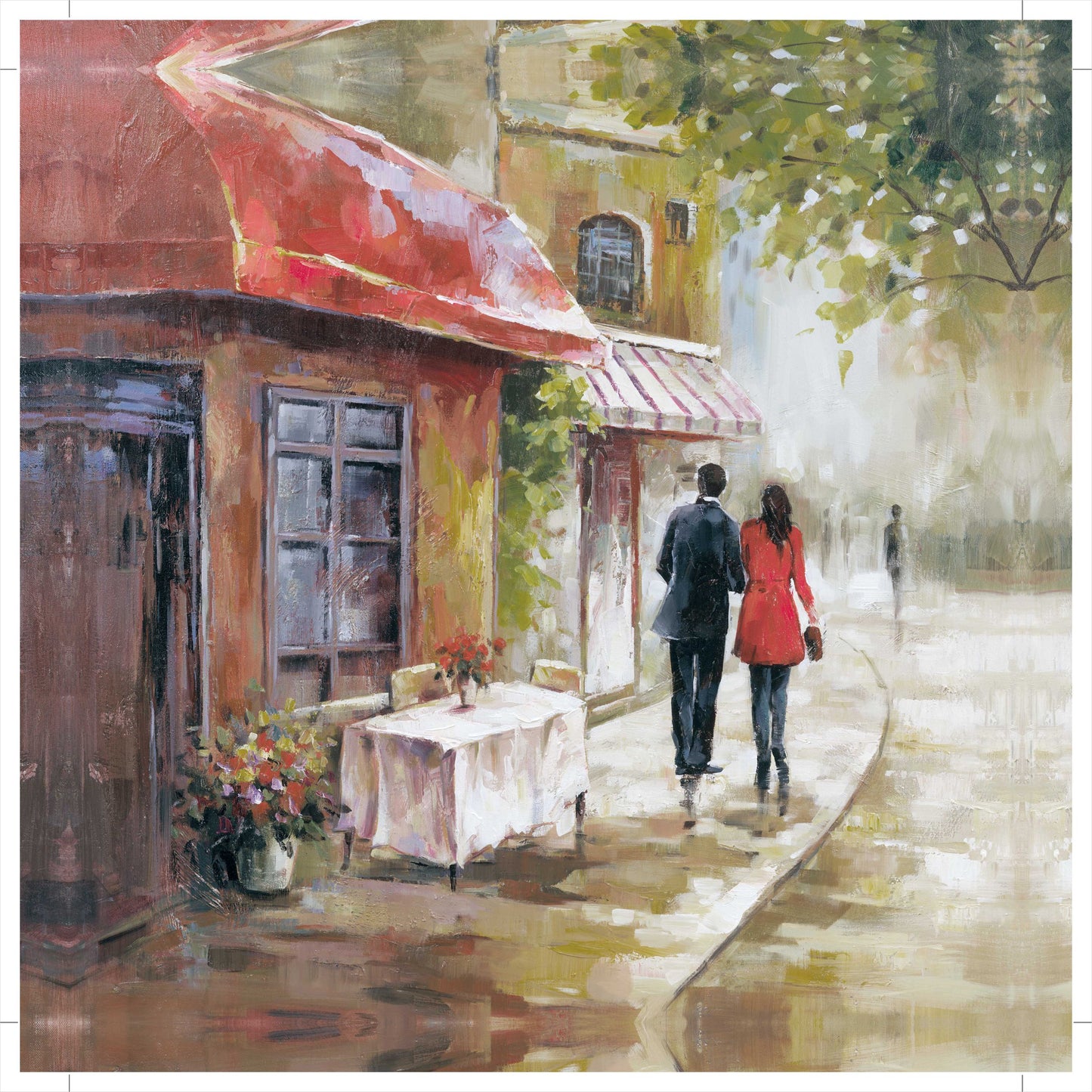 Cafe Scene Paris Romantic Printed Canvas Wall Art Picture