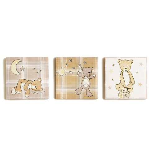 Bear Hugs Canvas Set of 3 Nautral Baby Nursey Kids Beroom Wall Decor