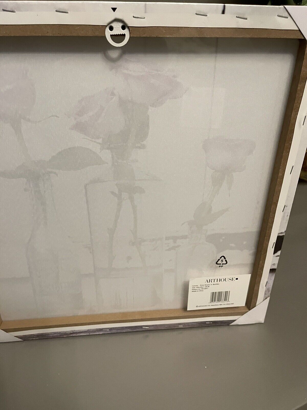 Lilac Rose Flowers Floral In Vase Canvas Wall Art Hanging Picture 48cm RRP £20