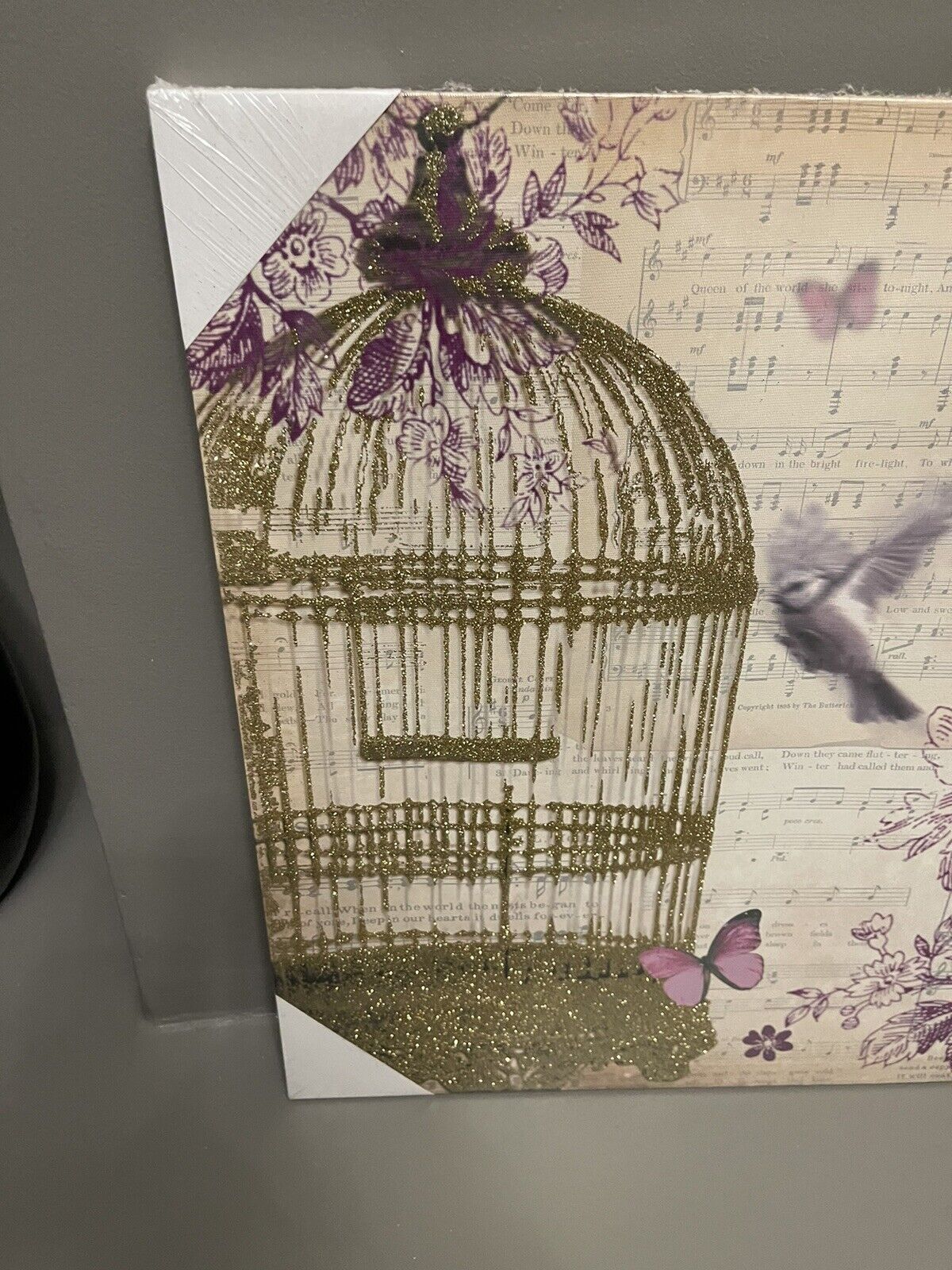 Glitter Birdcage Shabby Chic Printed Canvas Wall Art Hanging Picture 48 x 48cm