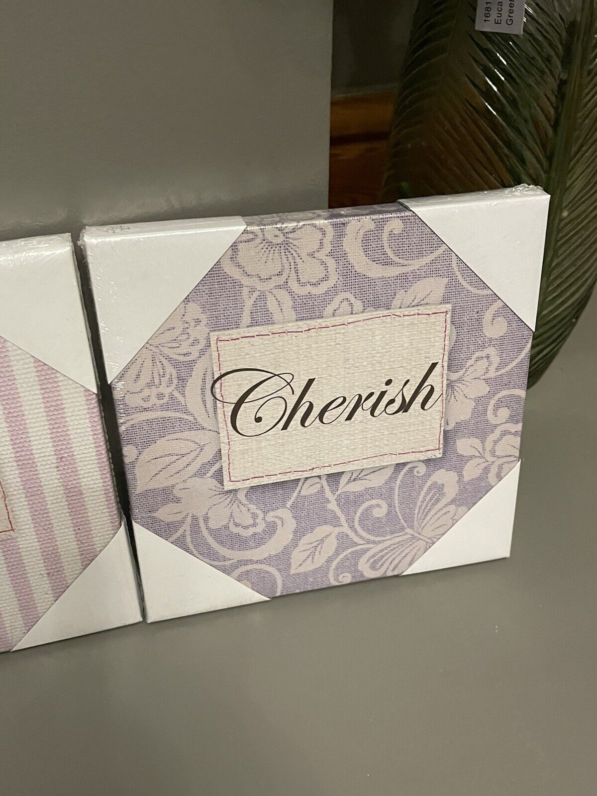 Set of 3 Love Happy Cherish Word Printed Wall Art Canvas Pictures RRP £20.00