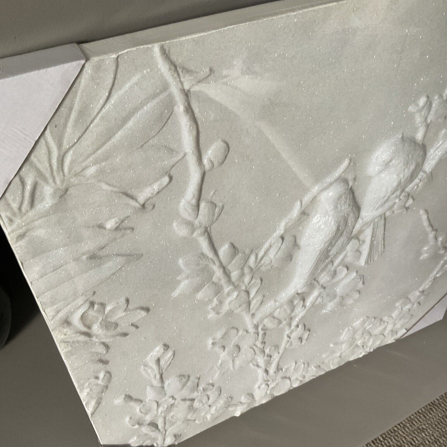 Large White Blossom Birds 3d Glitter Canvas Wall Art Picture 60 X 60 RRP £50.00