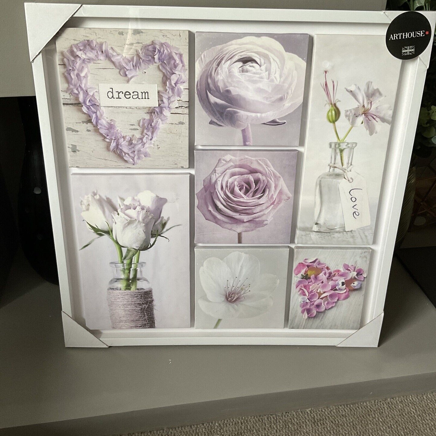 Pretty Floral Multi Canvas White Framed Large Size 90 X 90 Wall Art RRP£60