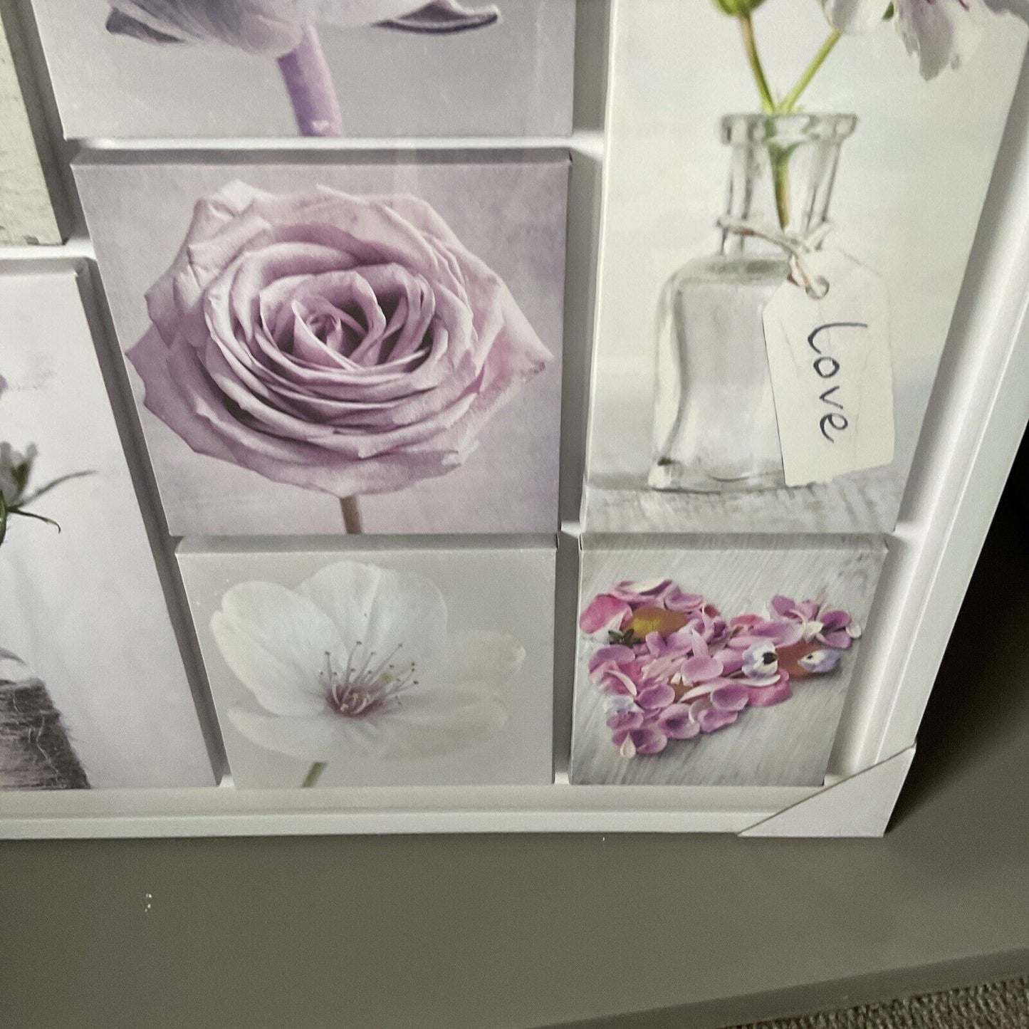 Pretty Floral Multi Canvas White Framed Large Size 90 X 90 Wall Art RRP£60