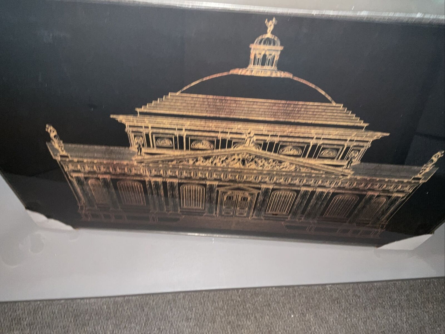 Black Gold Acitectual 60 X 90cm Approx RRP £80 Gold Framed Canvas Wall Hanging