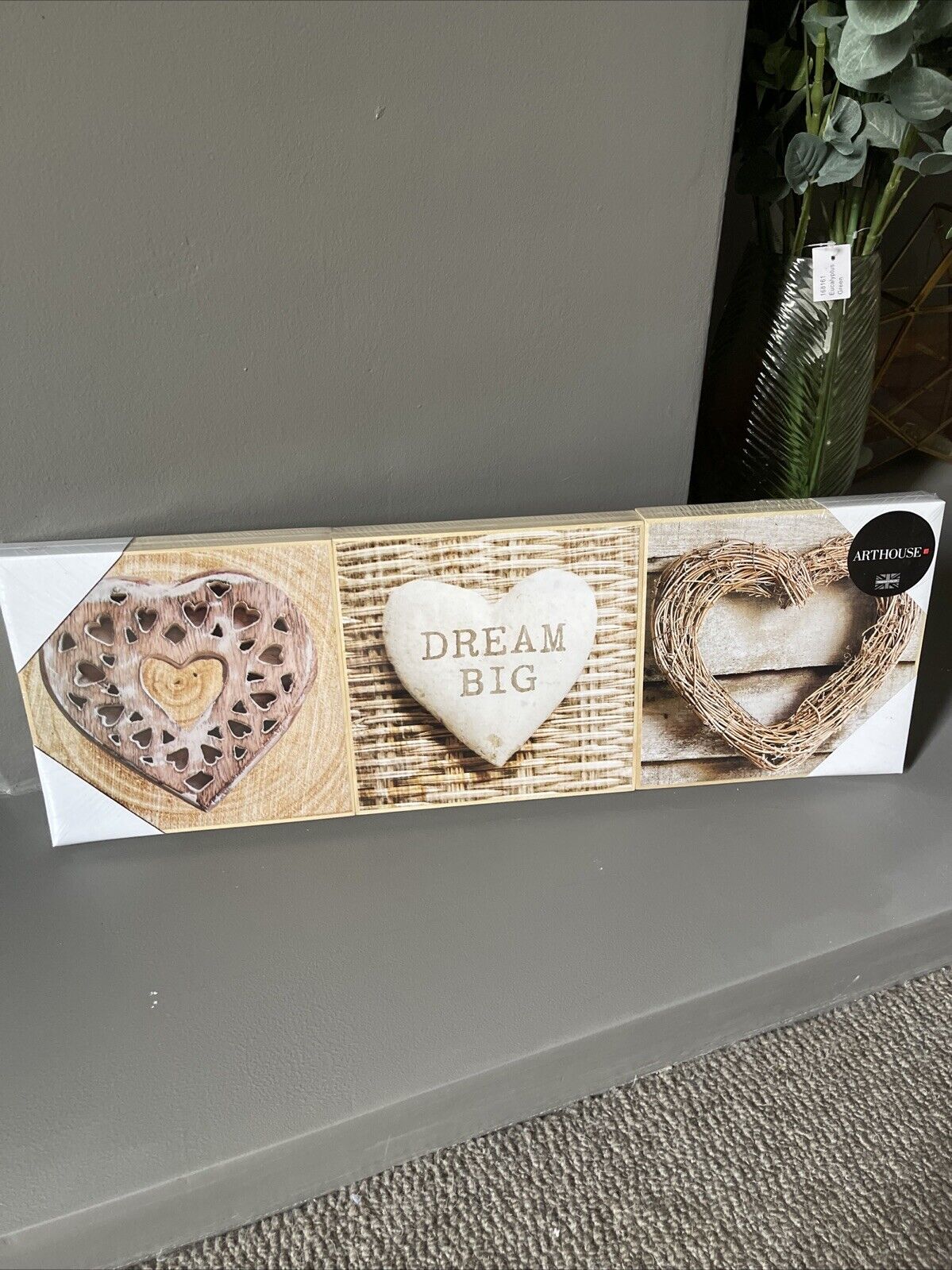 Hearts Set 3 Wooden Printed Wall Art Hanging Wall Pictures 20 X 20Cm Home Decor