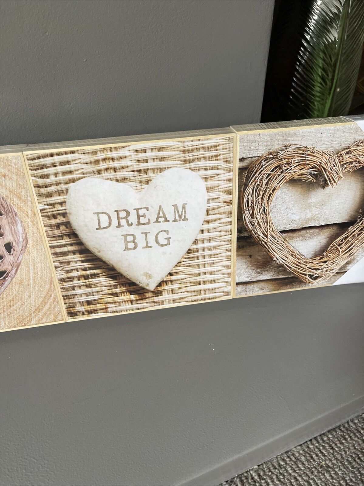 Hearts Set 3 Wooden Printed Wall Art Hanging Wall Pictures 20 X 20Cm Home Decor
