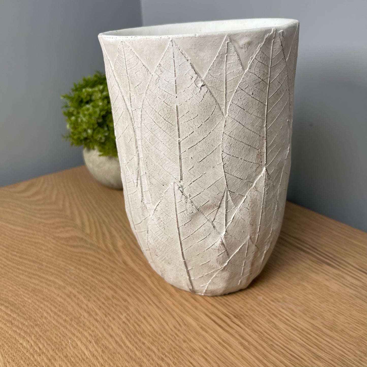 White Leaf Embossed Vase