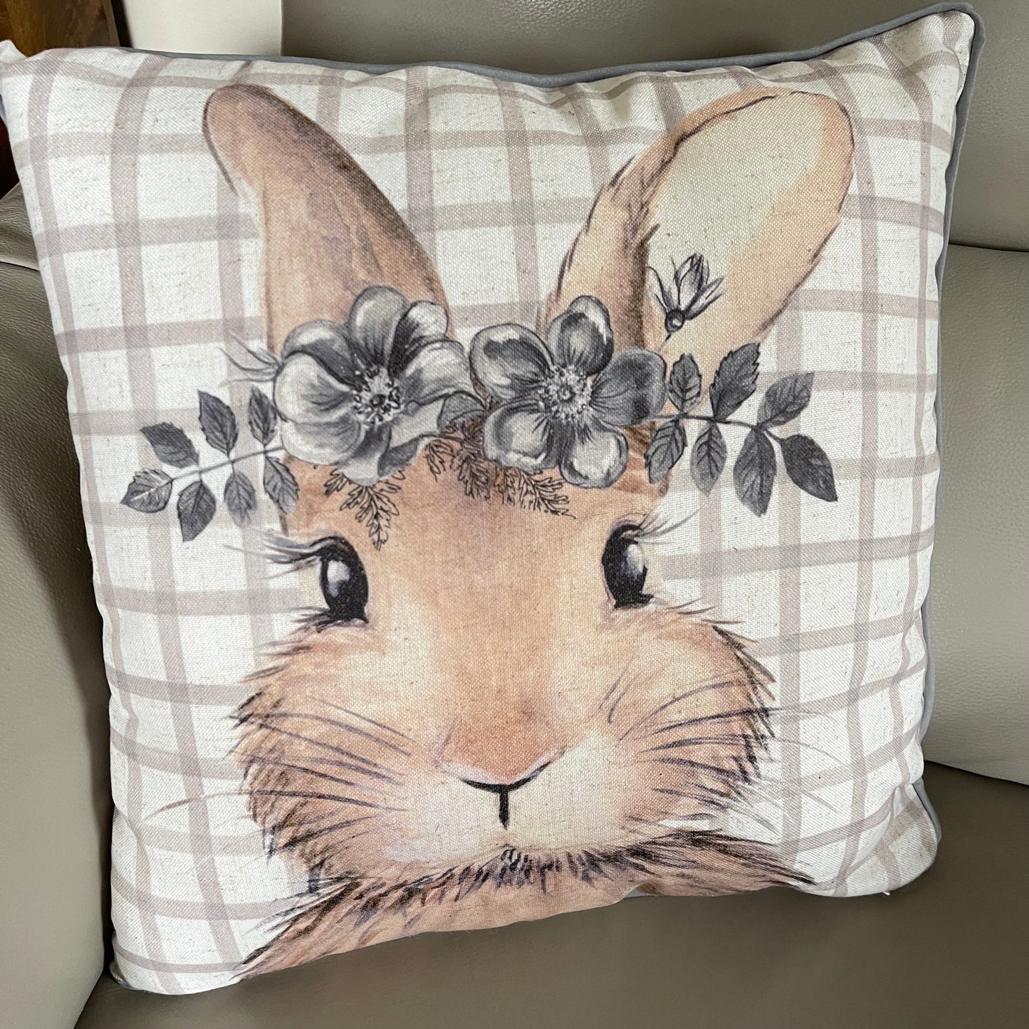 Checked Bunny Filled Cushion