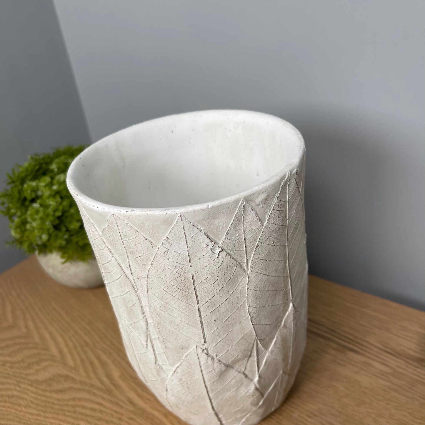 White Leaf Embossed Vase