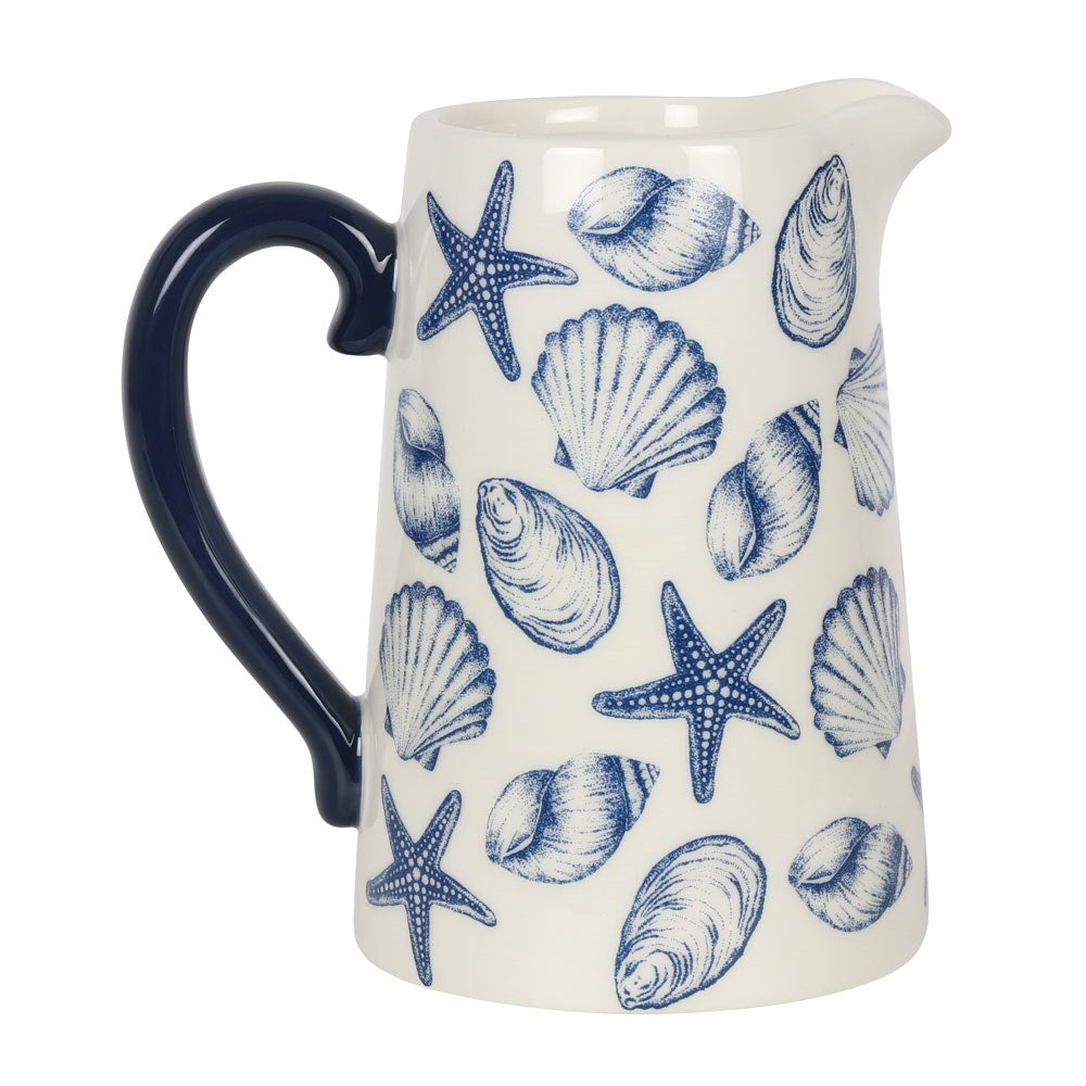 White Coastal Seashell Flower Jug