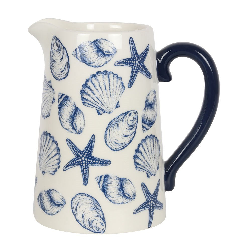 White Coastal Seashell Flower Jug