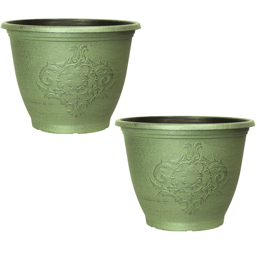 Olive Green Stone Effect Planter - Set of 2