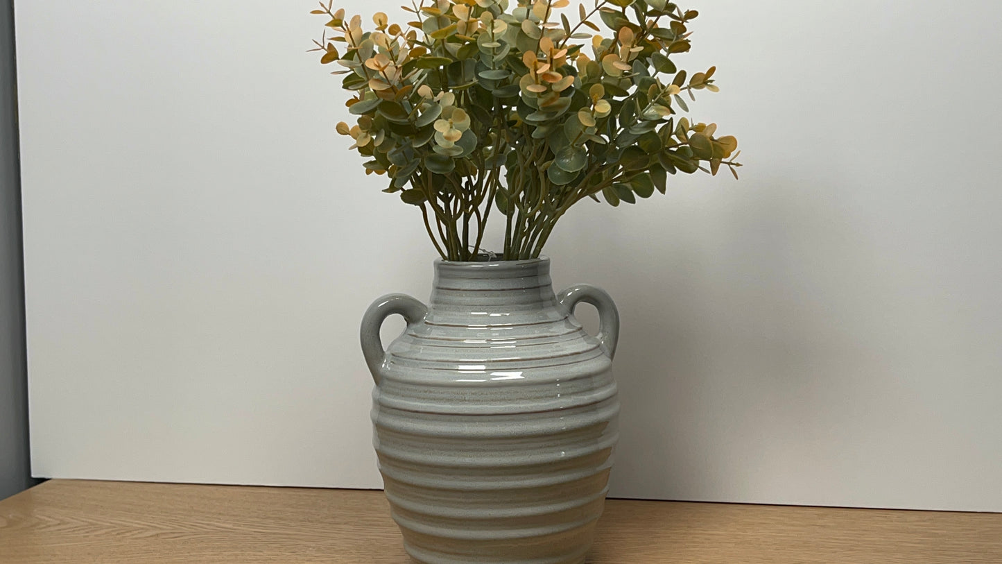 Grey Ribbed Stone Vase