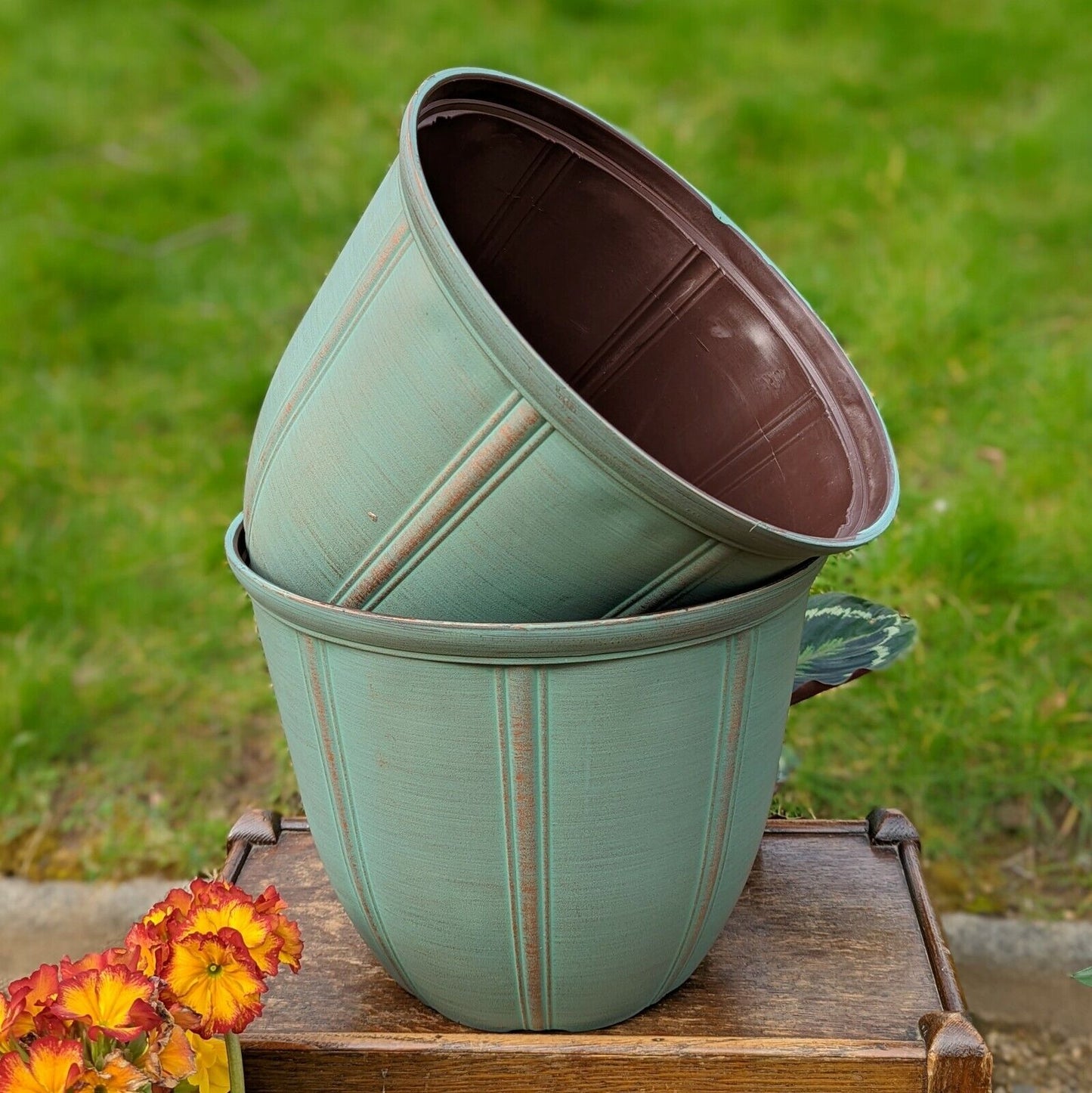 Green Copper Metallic Effect Planter 30 cm - Set of 2