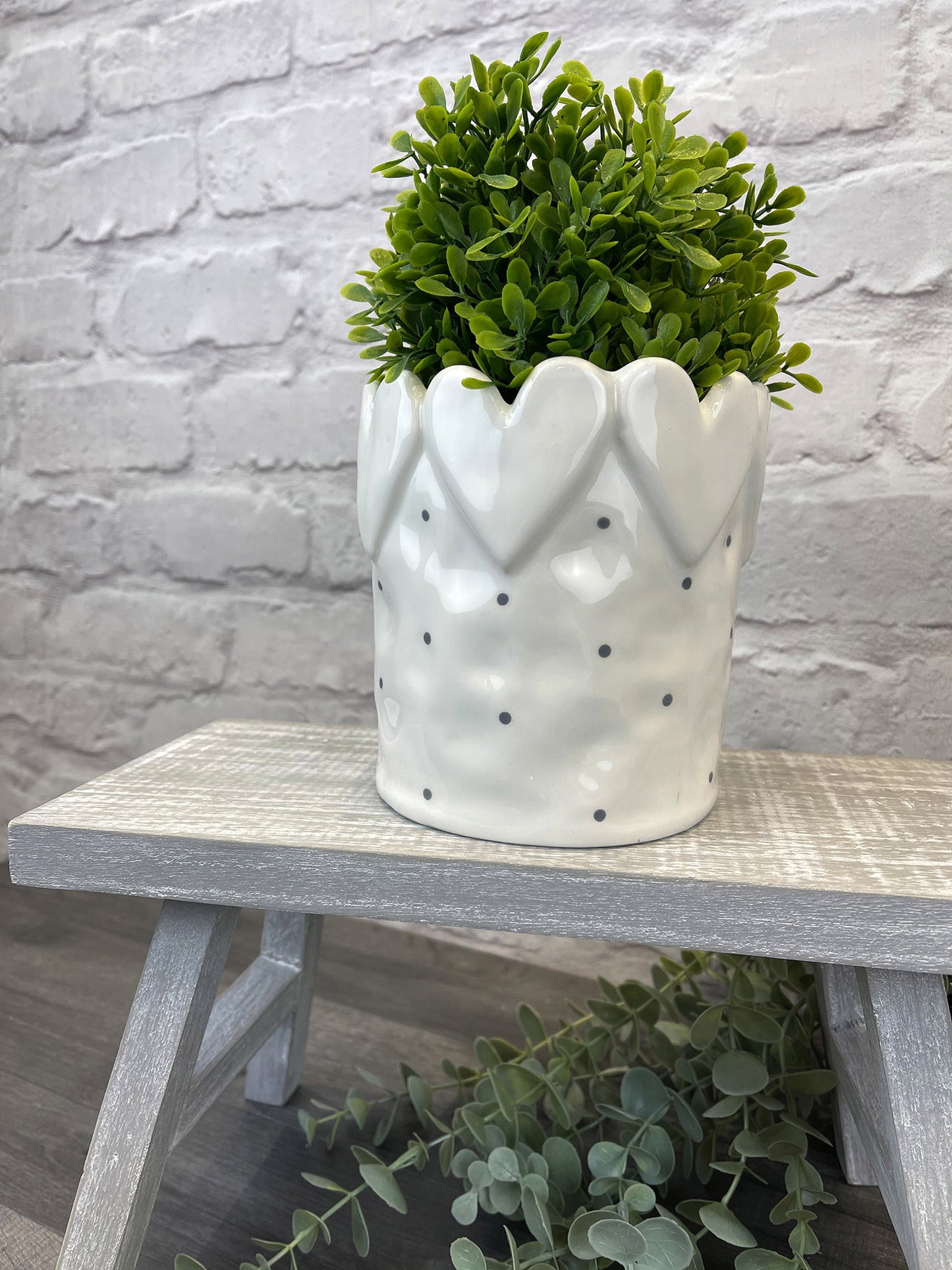 Embossed Heart Plant Pot with Polka Dots