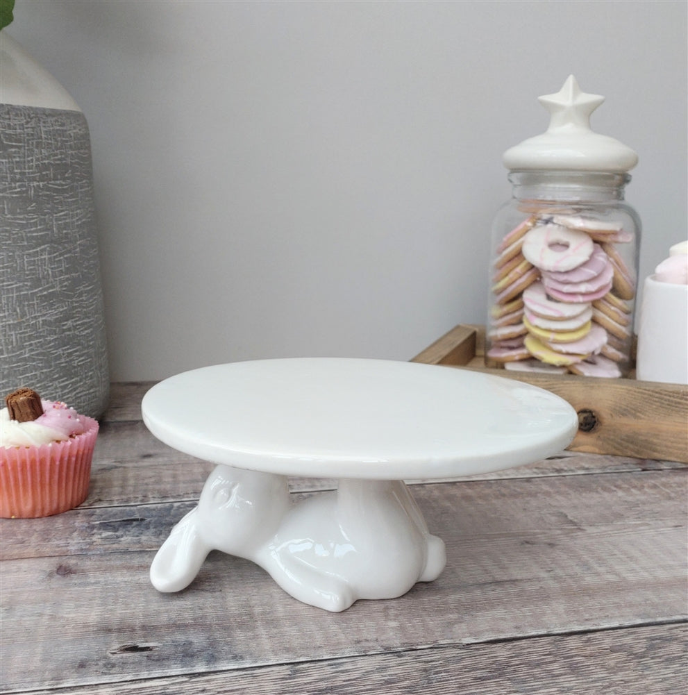 White Bunny Cake Plate