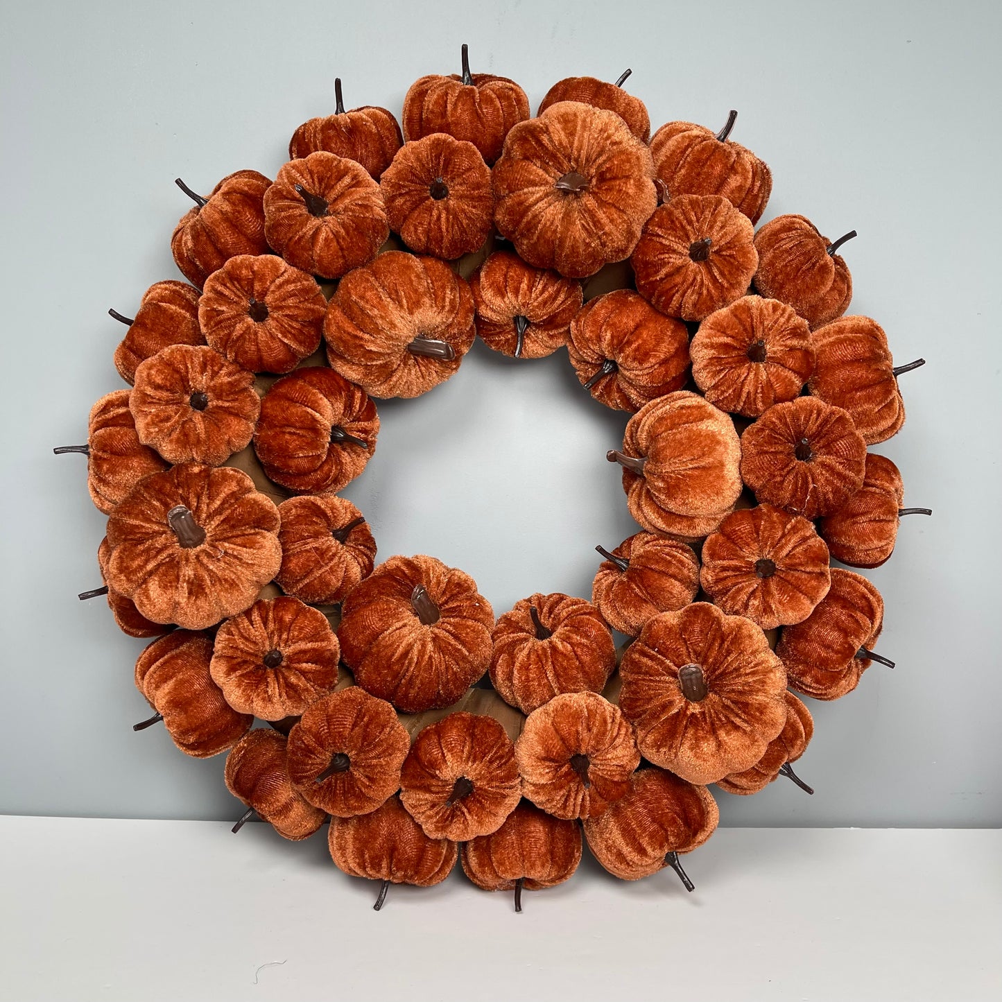 Orange Velvet Little Pumpkins Wreath 46cm