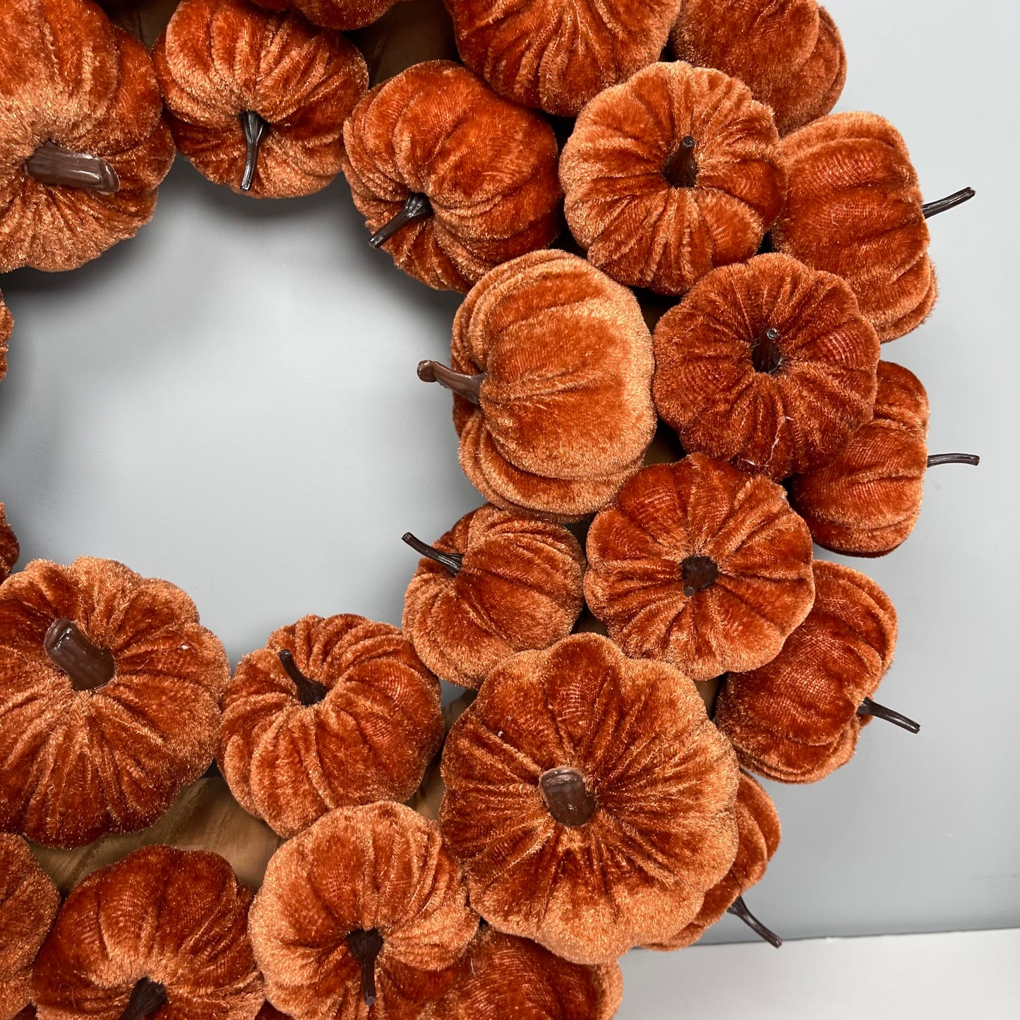Orange Velvet Little Pumpkins Wreath 46cm