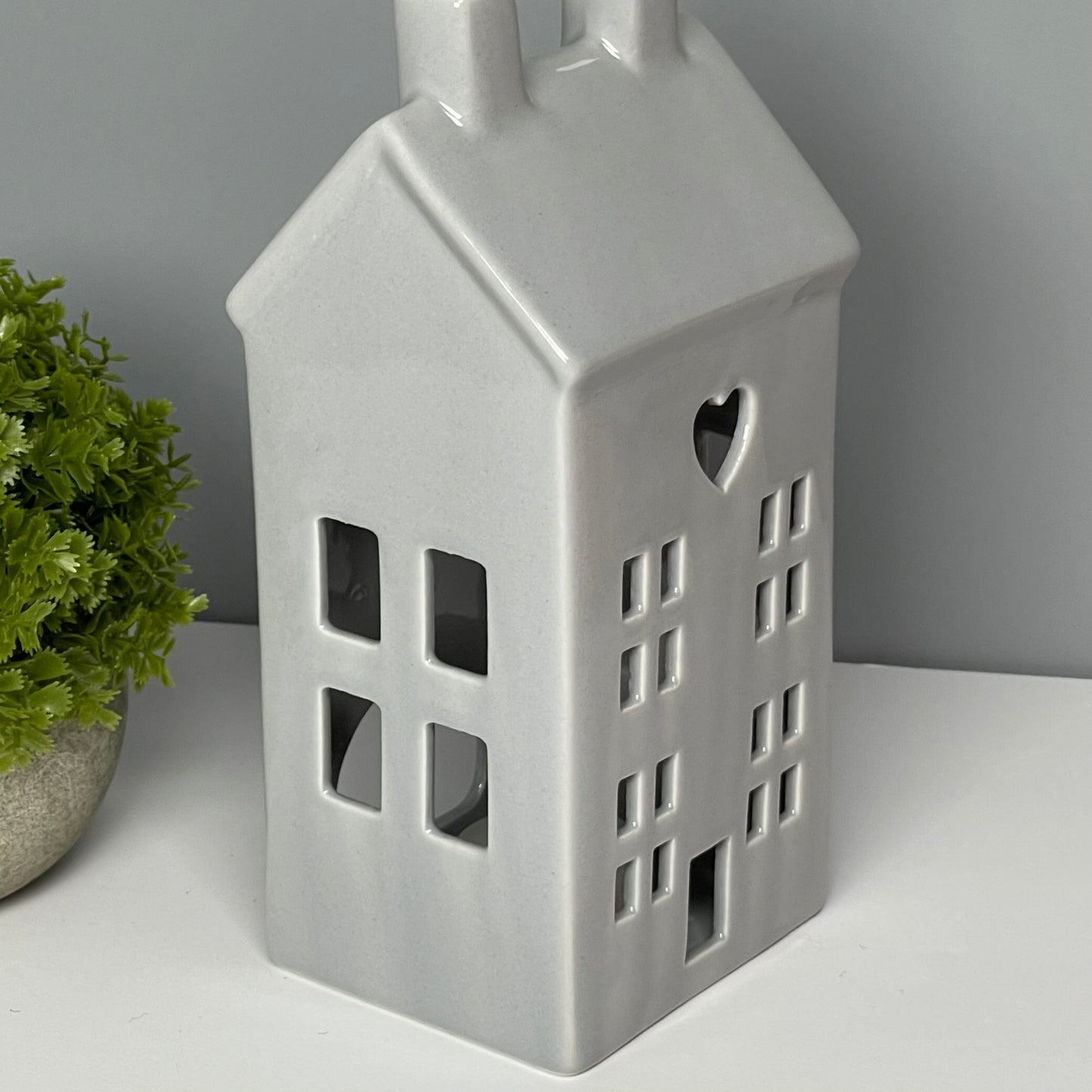 Grey House Tealight Holder with Led Tealight