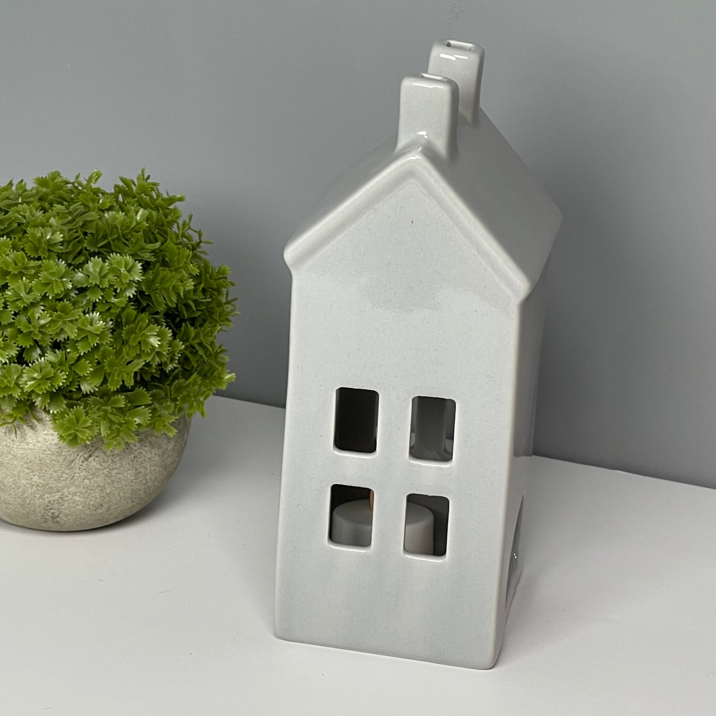 Grey House Tealight Holder with Led Tealight