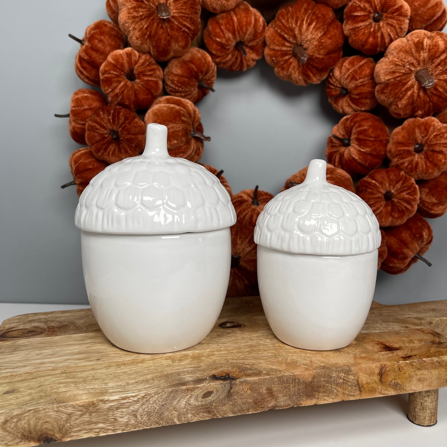 White Rustic Acorn Storage Pot in 2 sizes