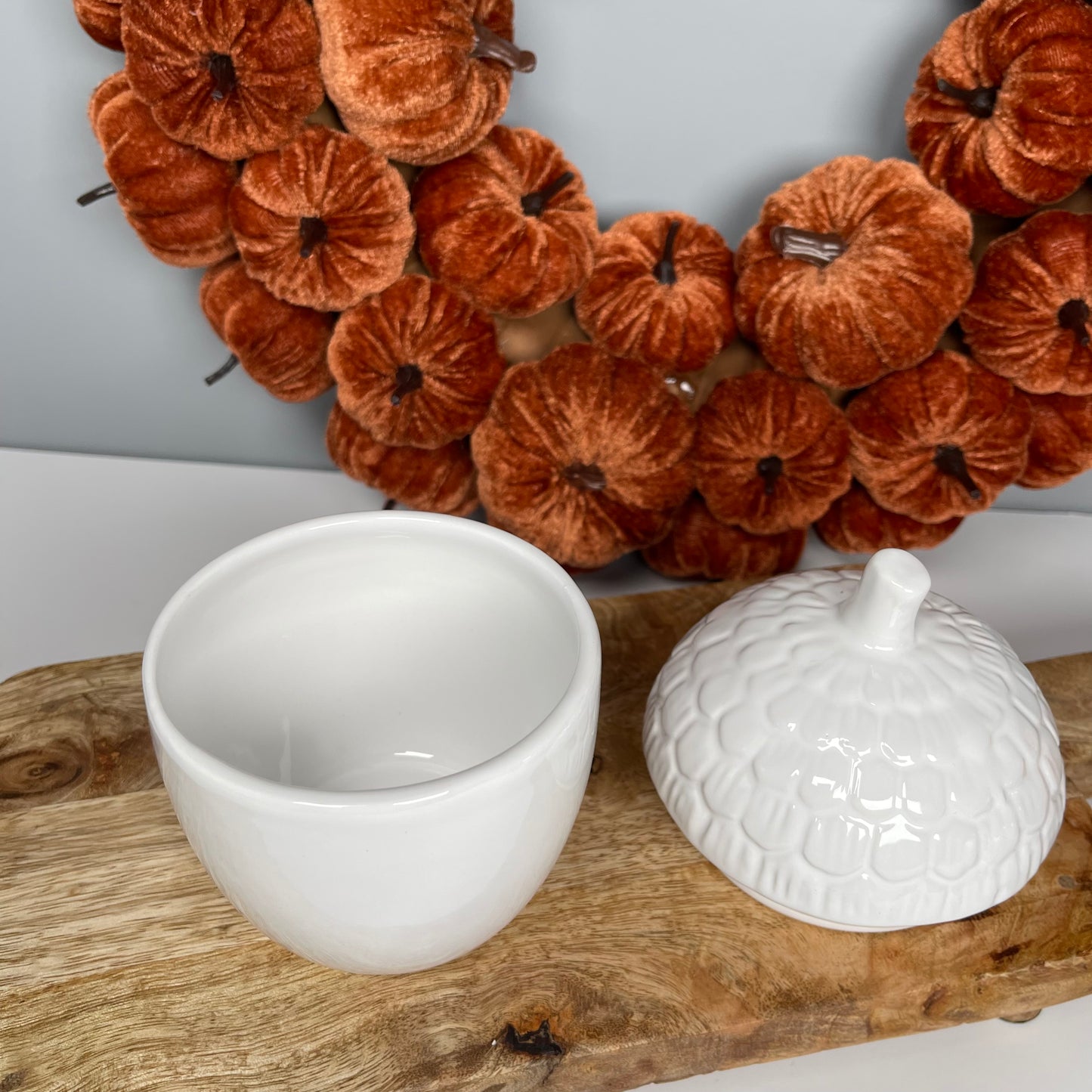 White Rustic Acorn Storage Pot in 2 sizes