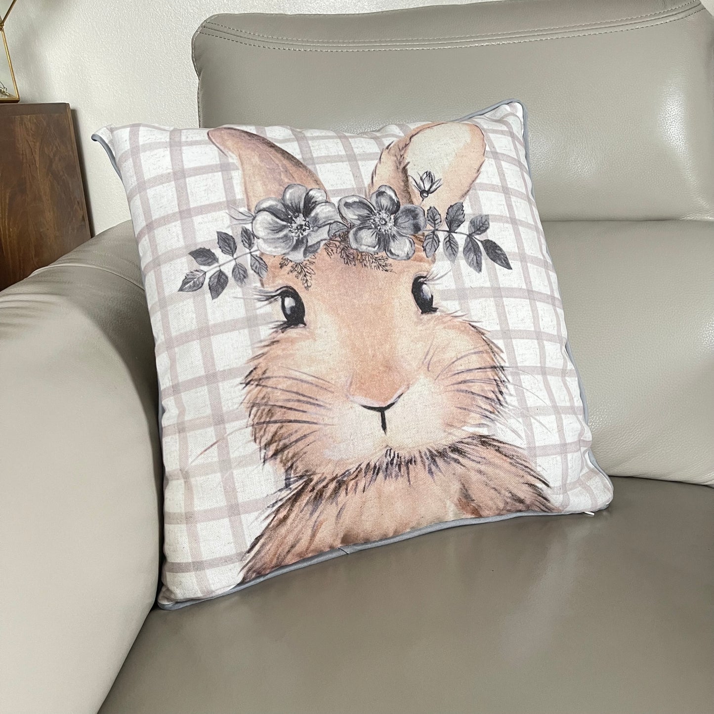 Checked Bunny Filled Cushion