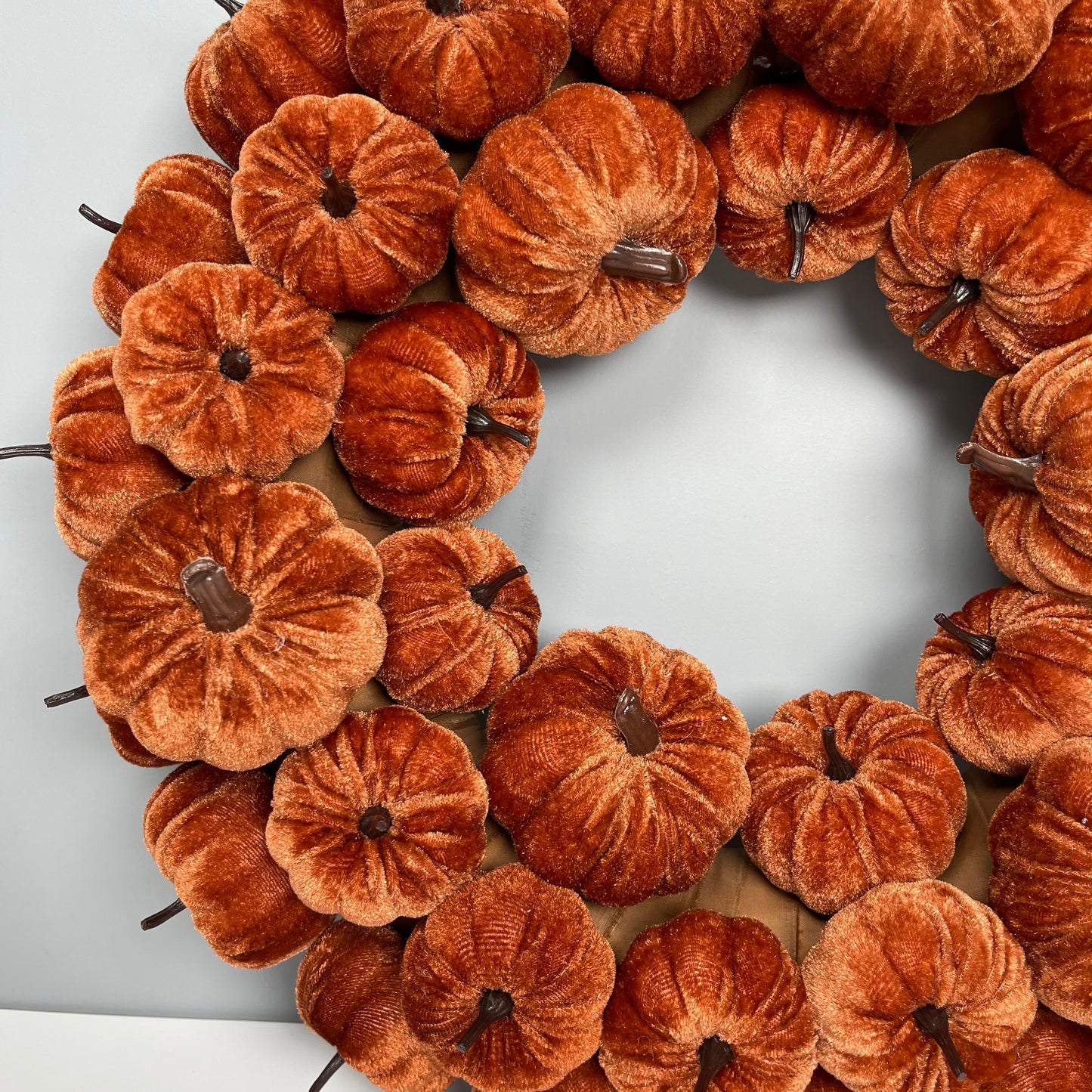 Orange Velvet Little Pumpkins Wreath 46cm