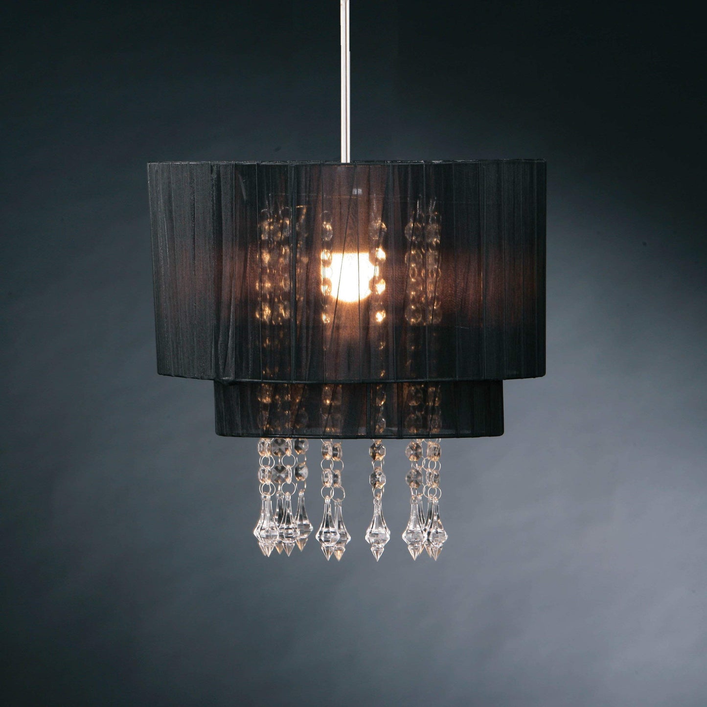 Black Riband Voile Beaded Pendant Light Shade  Black H22 x W30 x D30cm