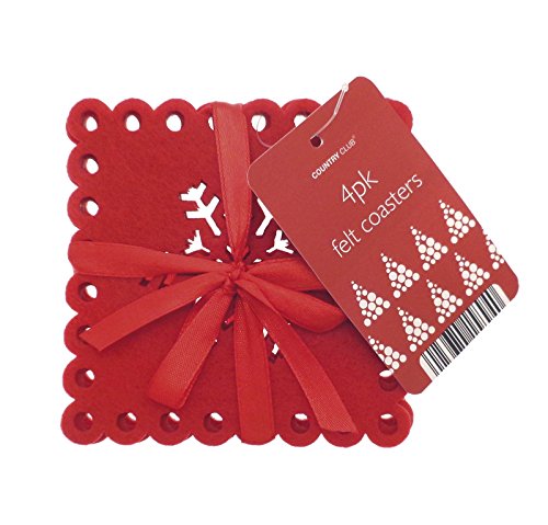 Country Club Snowflake Felt Coasters Set of 4 Drink Coasters Christmas Decor