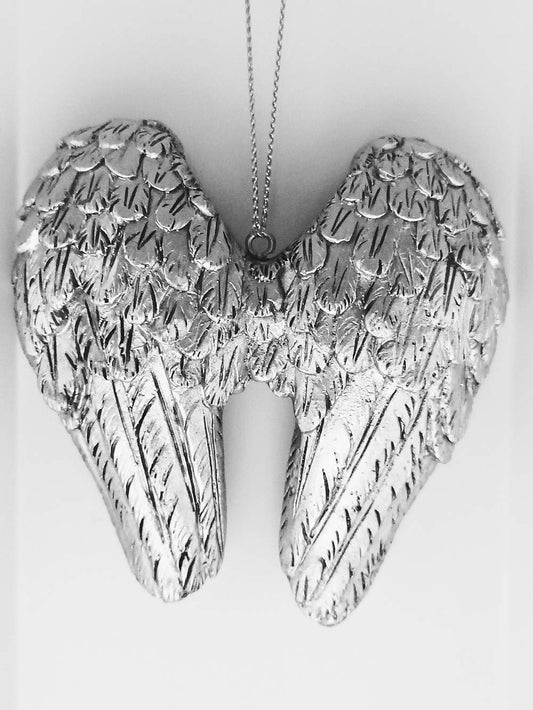 The Healing Corner Angel Wings Silver Glitter Shabby Chic Home Ornament Hanging Decoration Office New Home Gift