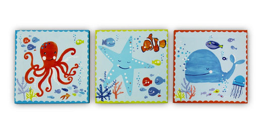 Underworld Fun Set of Three Canvas Kids Bedroom Printed Canvas Wall Decor