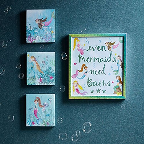Mermaid World Glitter Set of Three Canvas Girls Bedroom Canvas Wall Art Decor