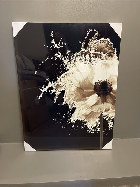 Large Flower Canvas Black White Modern Monochrome Wall Art Print 60 x 80cm