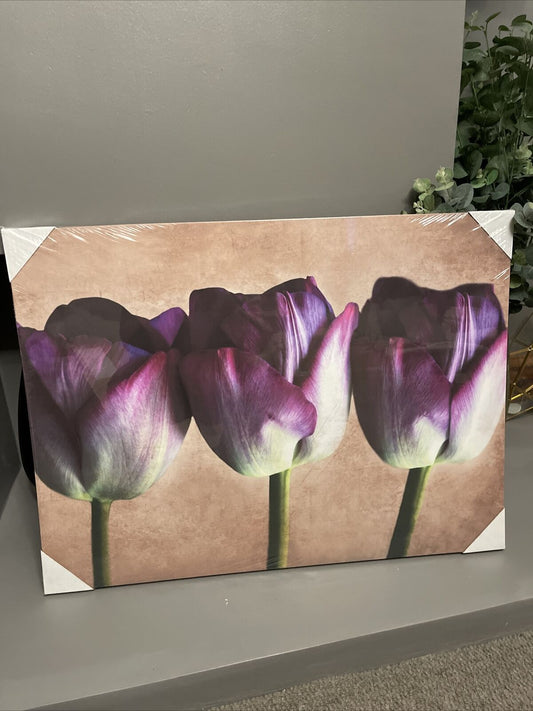 Large Tulip Flower Floral Canvas Wall Art Hanging Picture 60 X 80 Cm