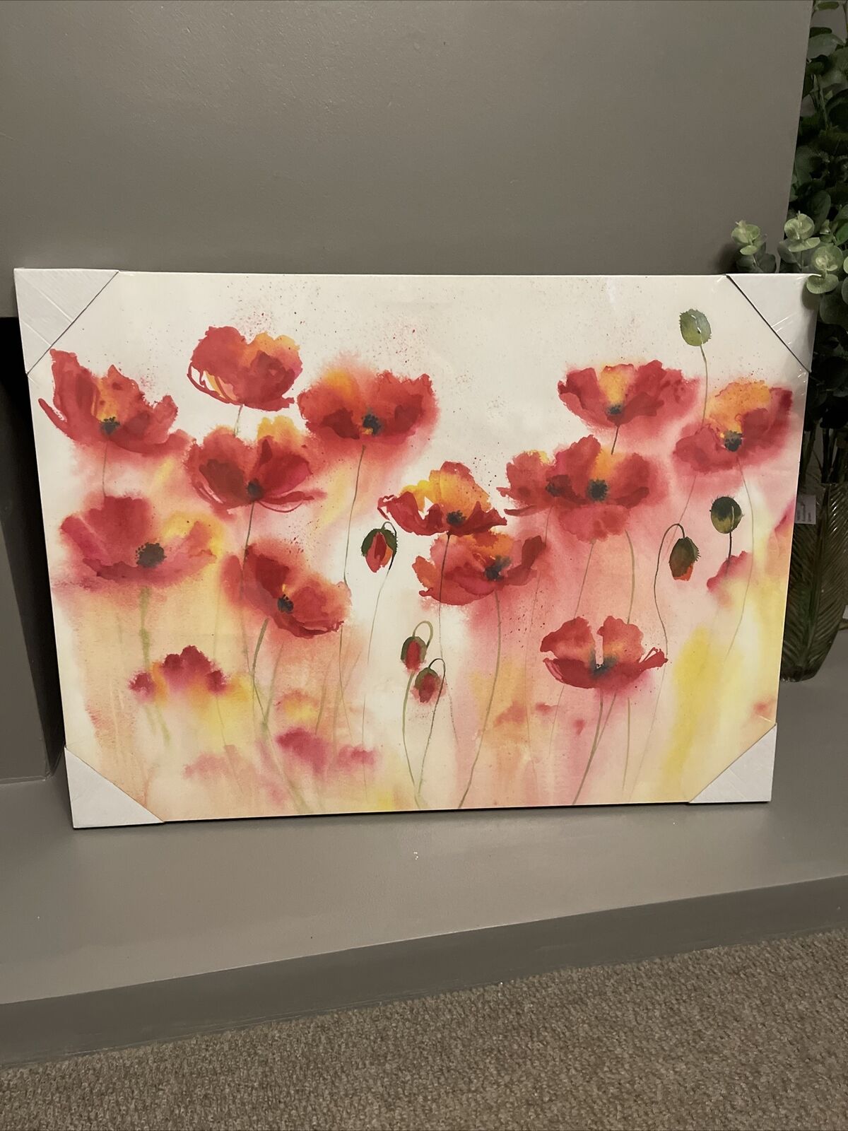 Large  Poppy Flower Floral Canvas Wall Art Hanging Picture 60 X 80 Cm