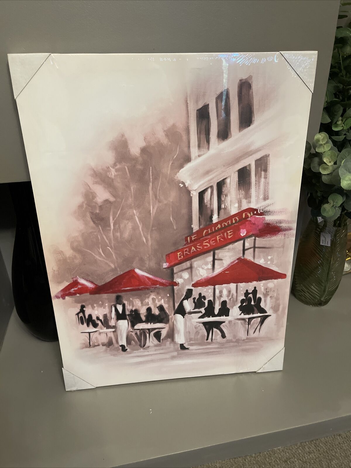 Paris Cafe  Red Black White Printed Canvas Wall art Picture 60 X 80 RRP £39.99