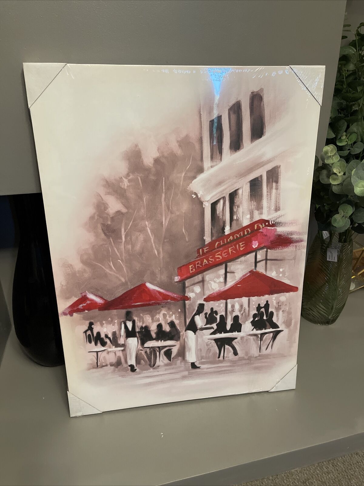 Paris Cafe  Red Black White Printed Canvas Wall art Picture 60 X 80 RRP £39.99