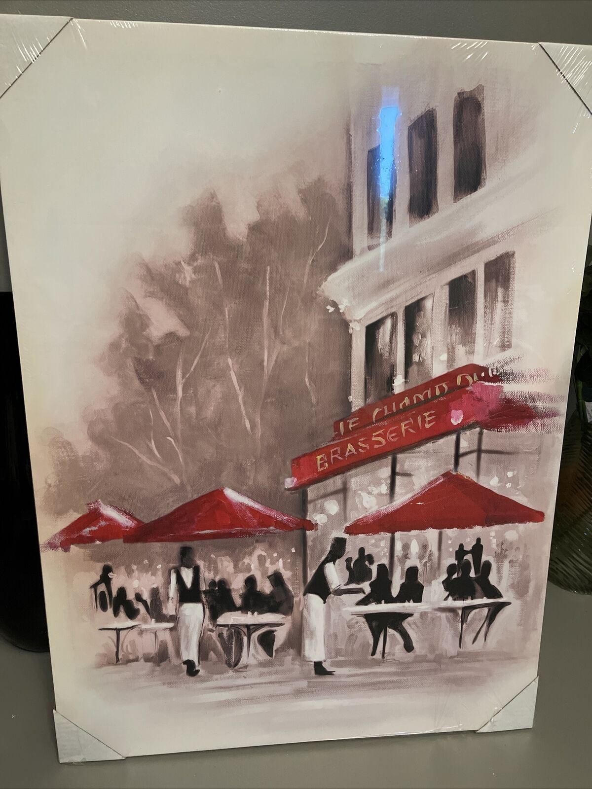 Paris Cafe  Red Black White Printed Canvas Wall art Picture 60 X 80 RRP £39.99