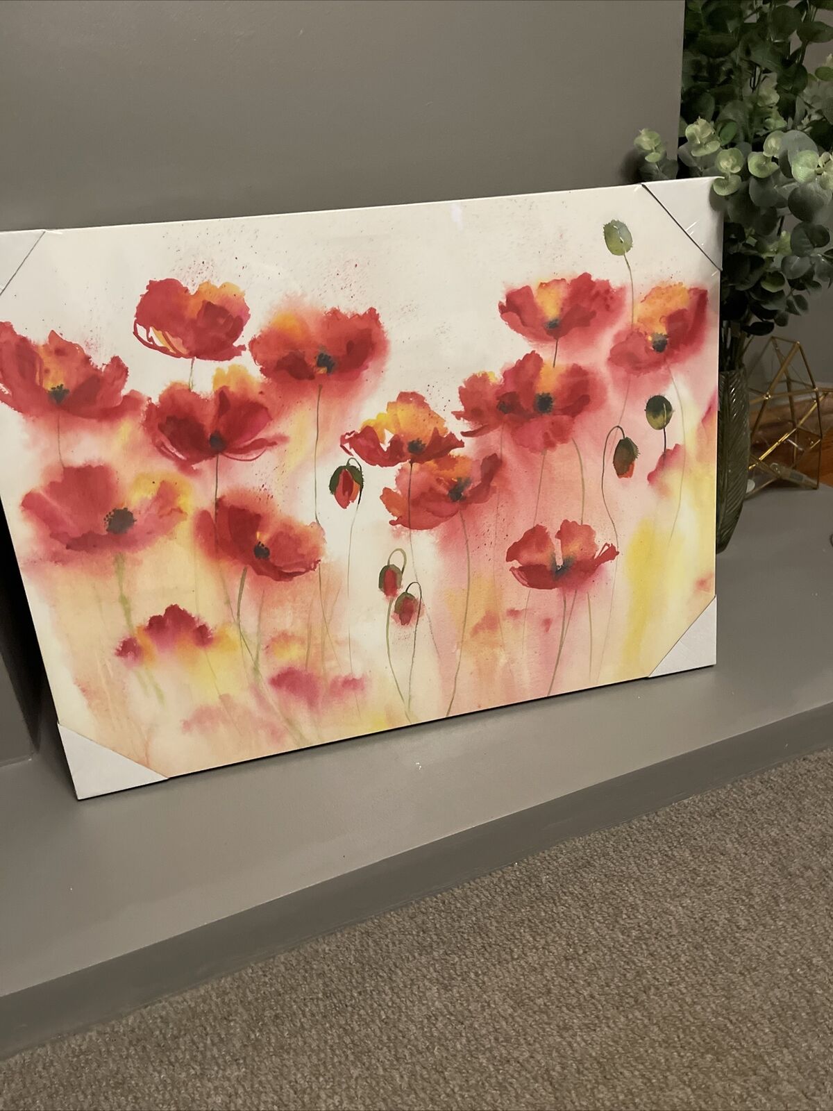 Large  Poppy Flower Floral Canvas Wall Art Hanging Picture 60 X 80 Cm