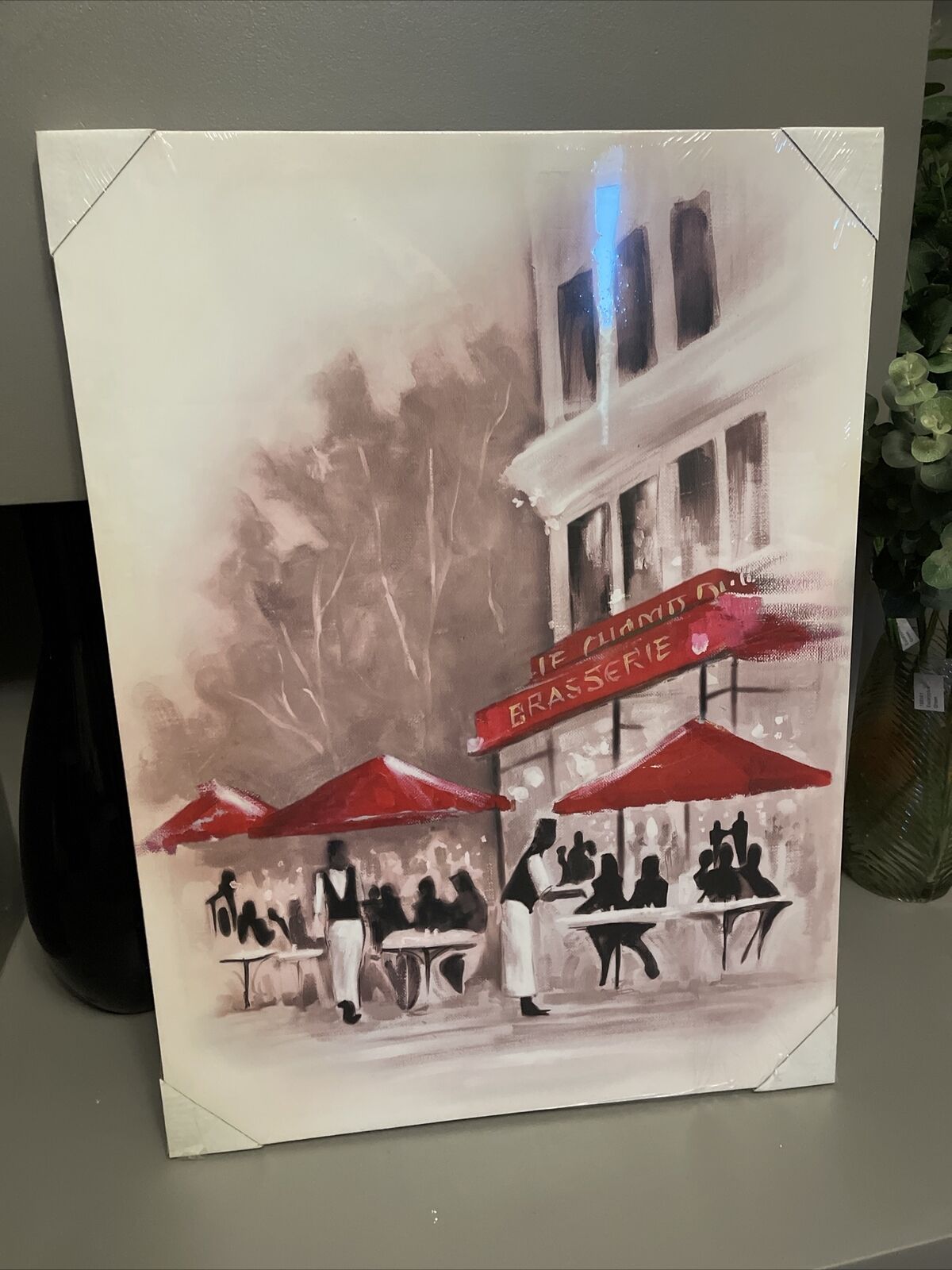 Paris Cafe  Red Black White Printed Canvas Wall art Picture 60 X 80 RRP £39.99